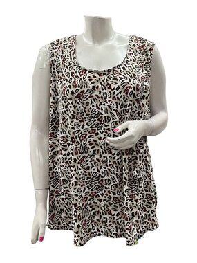 Penningtons Cream Leopard Print Tank with Pink Accents Size 3X